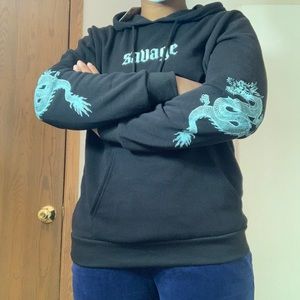 EMBROIDERED“SAVAGE”WITH BLUE DRAGONS BLACK HOODIE